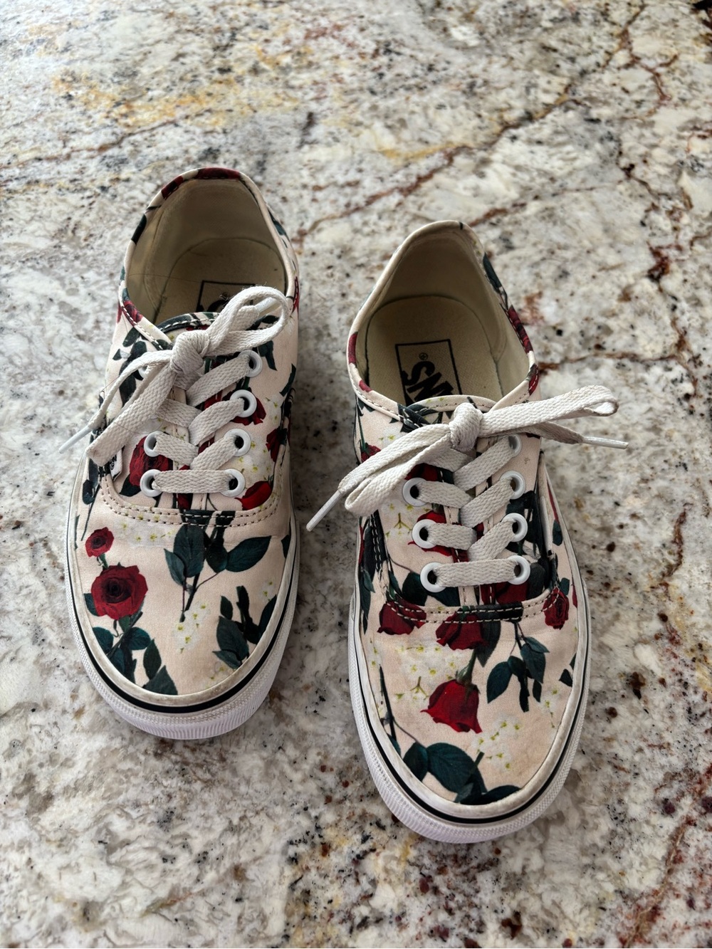 Vans Floral Lace-Up Sneakers - Cream, Red, Green